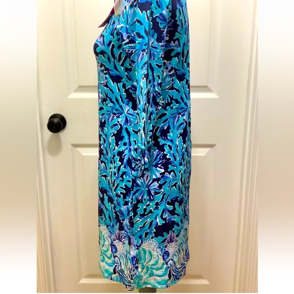 NWT LILLY PULITZER 50+ SOPHIE DRESS S BRIGHT NAVY IN TOO DEEP ENGINEERED - Picture 3 of 10